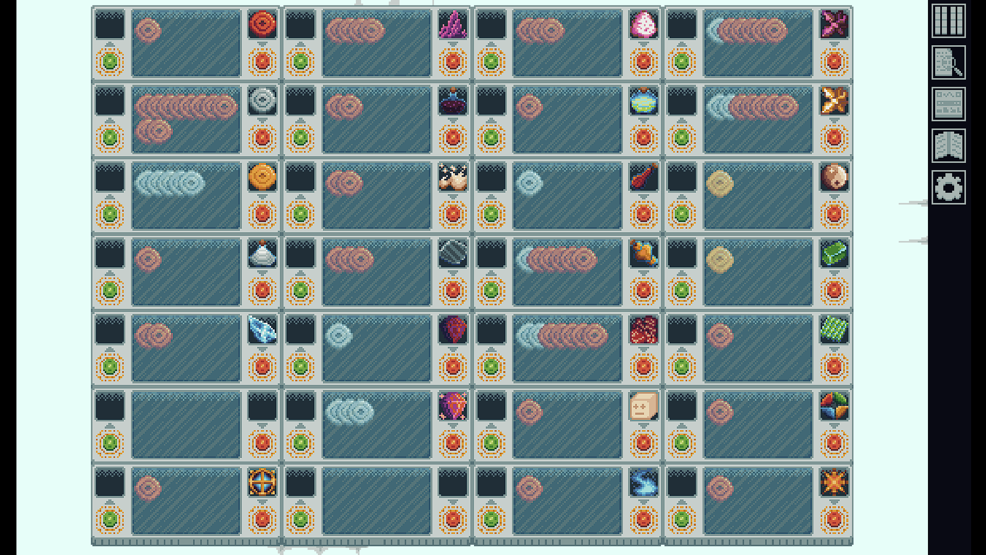 Immortality Factory resource management showing complex magical material production chains and immortality recipe system
